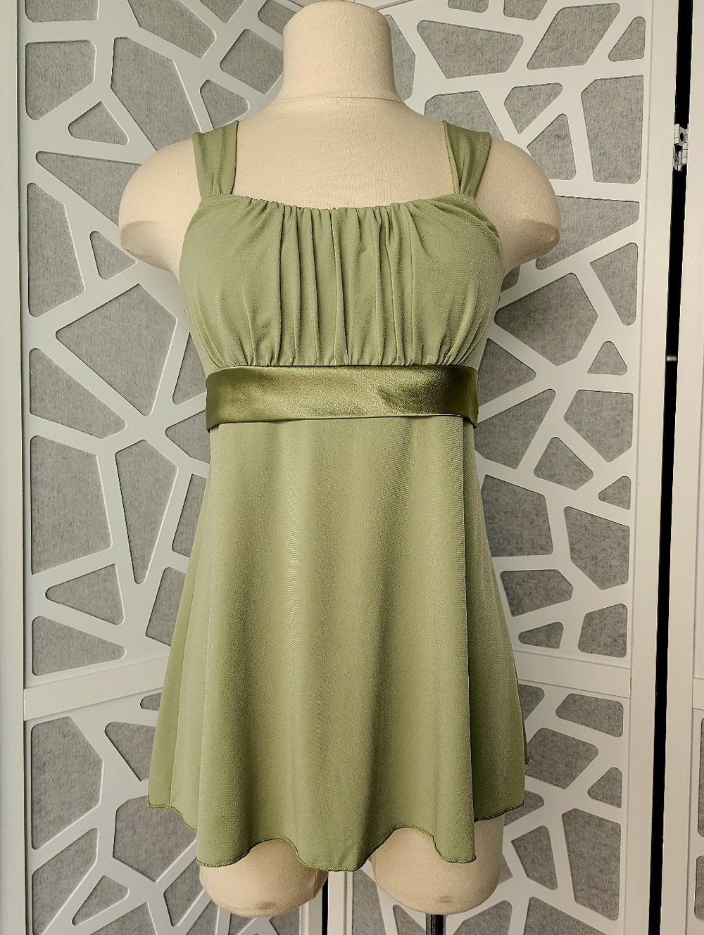 IZ Byer California Light Olive Green Tank Top Blouse With Satin Bow